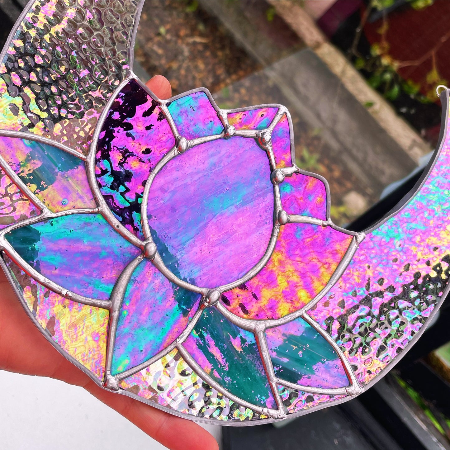 Lotus Flower & Moon Stained Glass Suncatcher