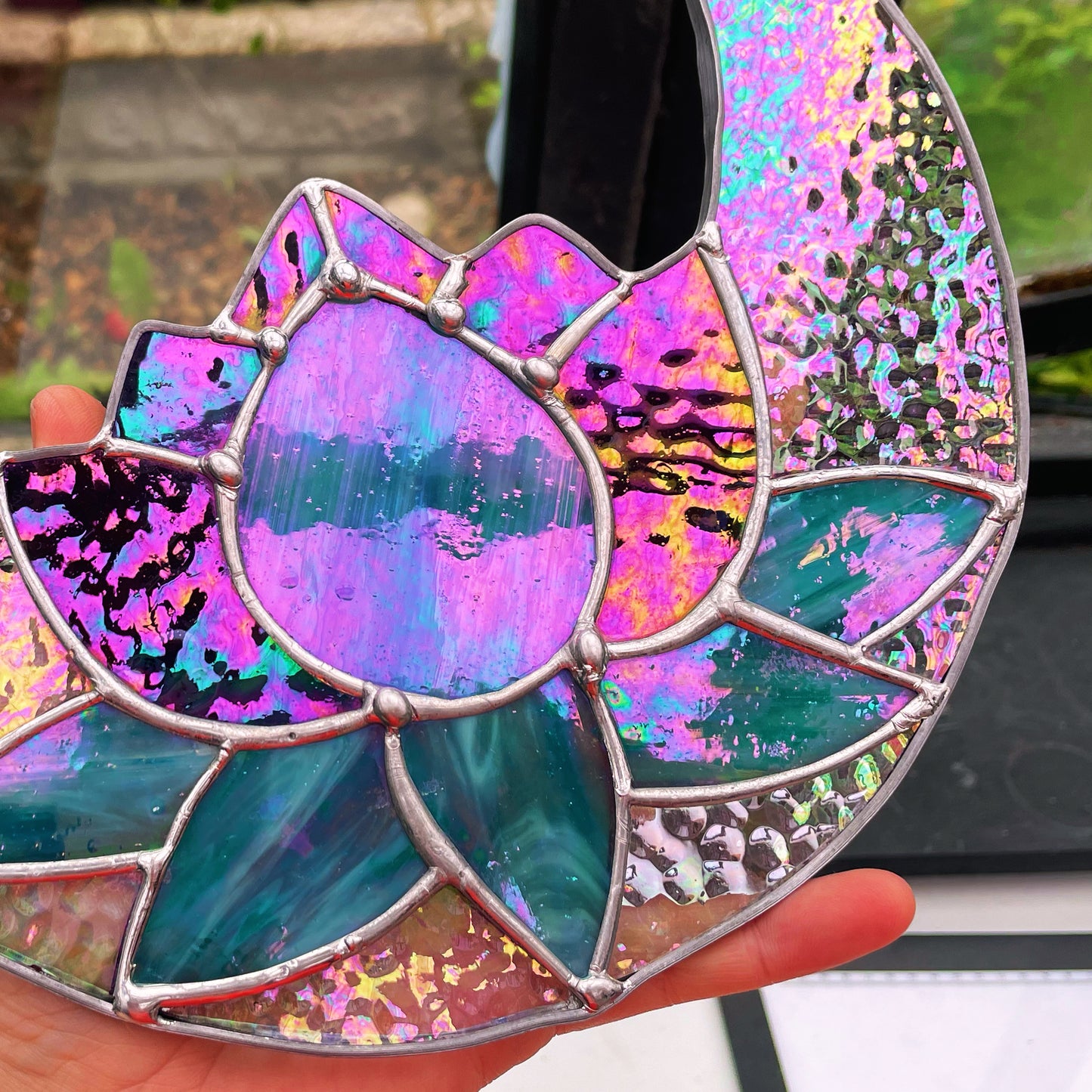 Lotus Flower & Moon Stained Glass Suncatcher