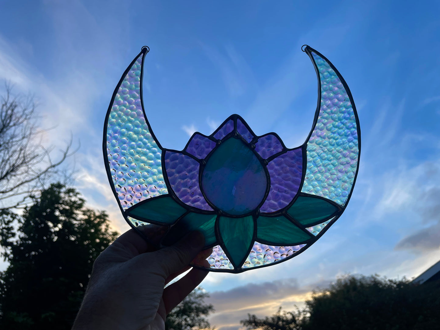 Lotus Flower & Moon Stained Glass Suncatcher