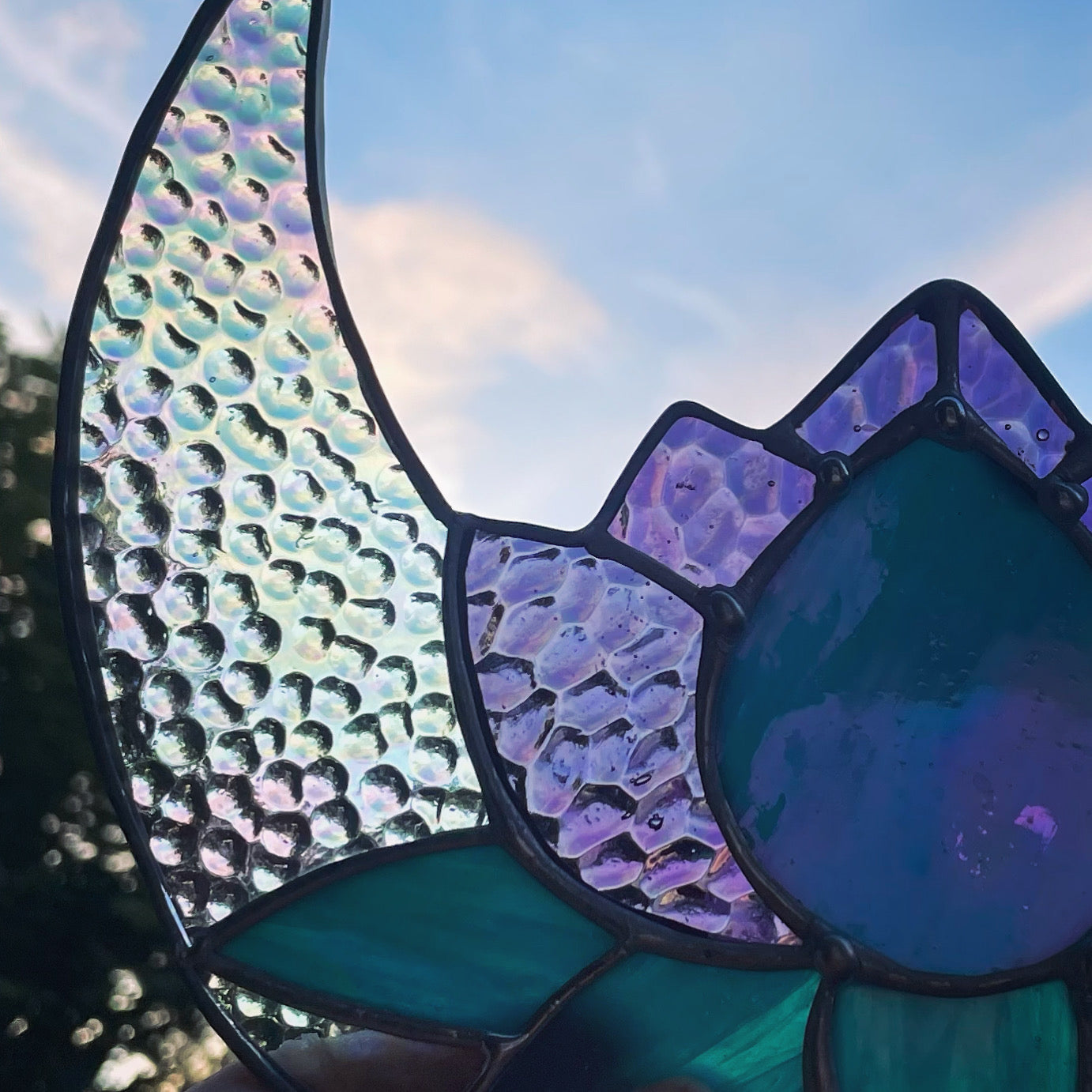 Lotus Flower & Moon Stained Glass Suncatcher