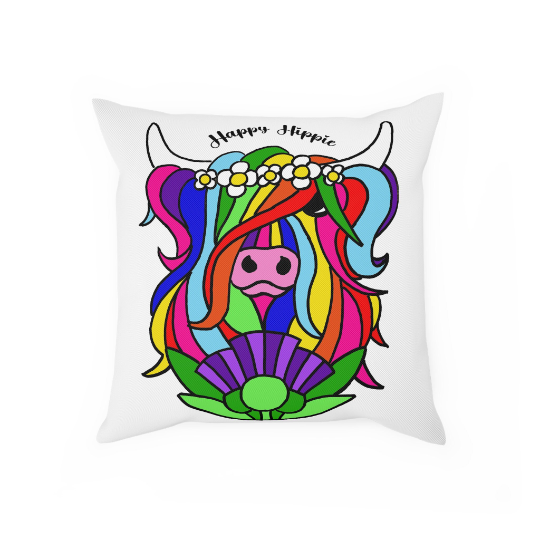 Happy Hippie Highland Cow Cushion