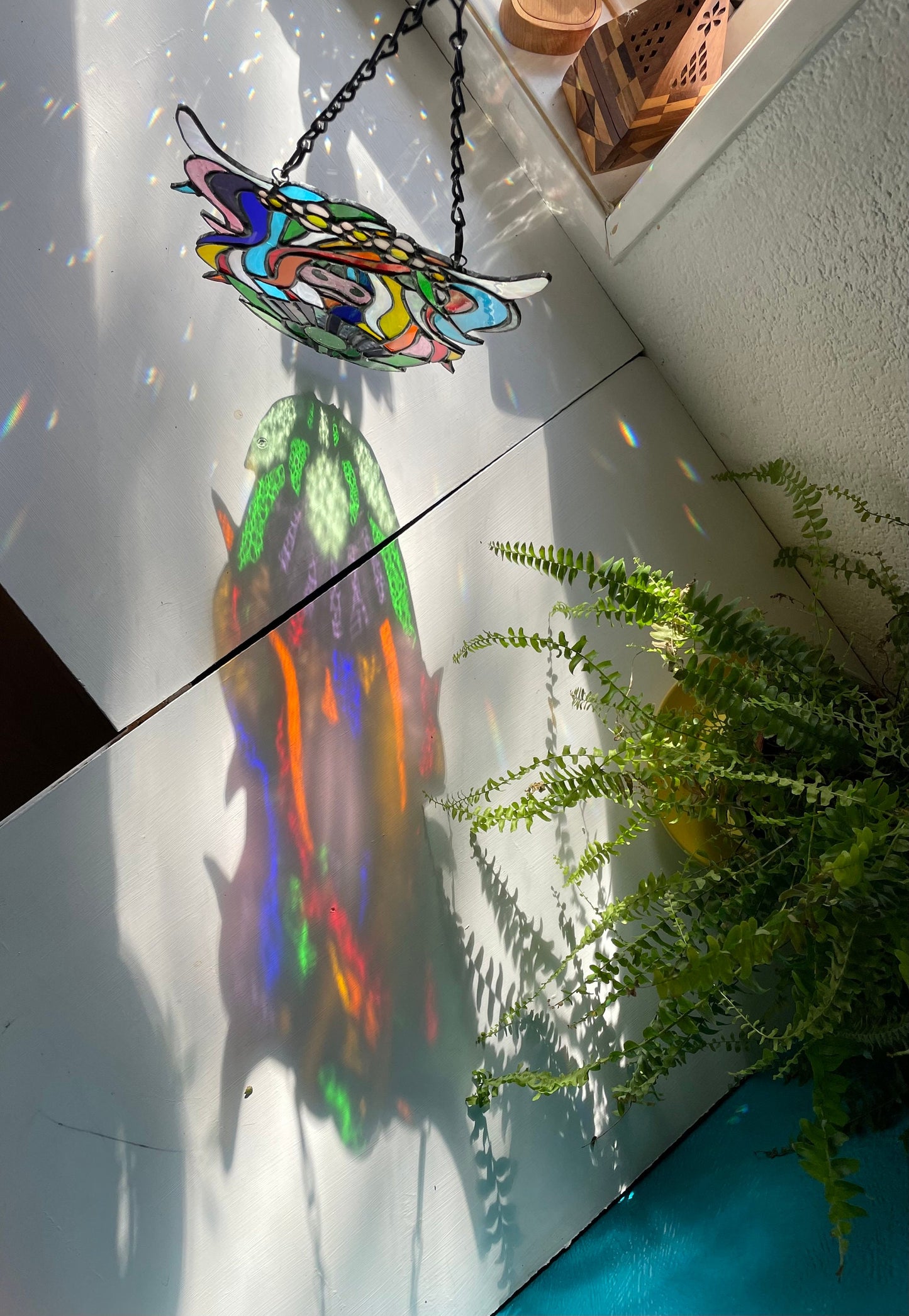 Daisy the Hippie Scottish Highland Cow Rainbow Stained Glass Suncatcher