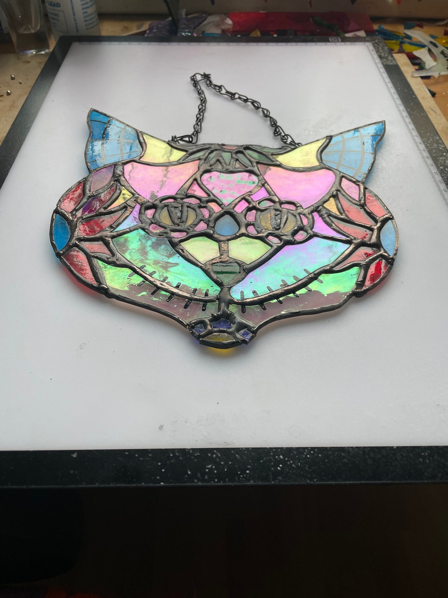 Sugar Skull Kitty Cat Stained Glass Suncatcher Gift