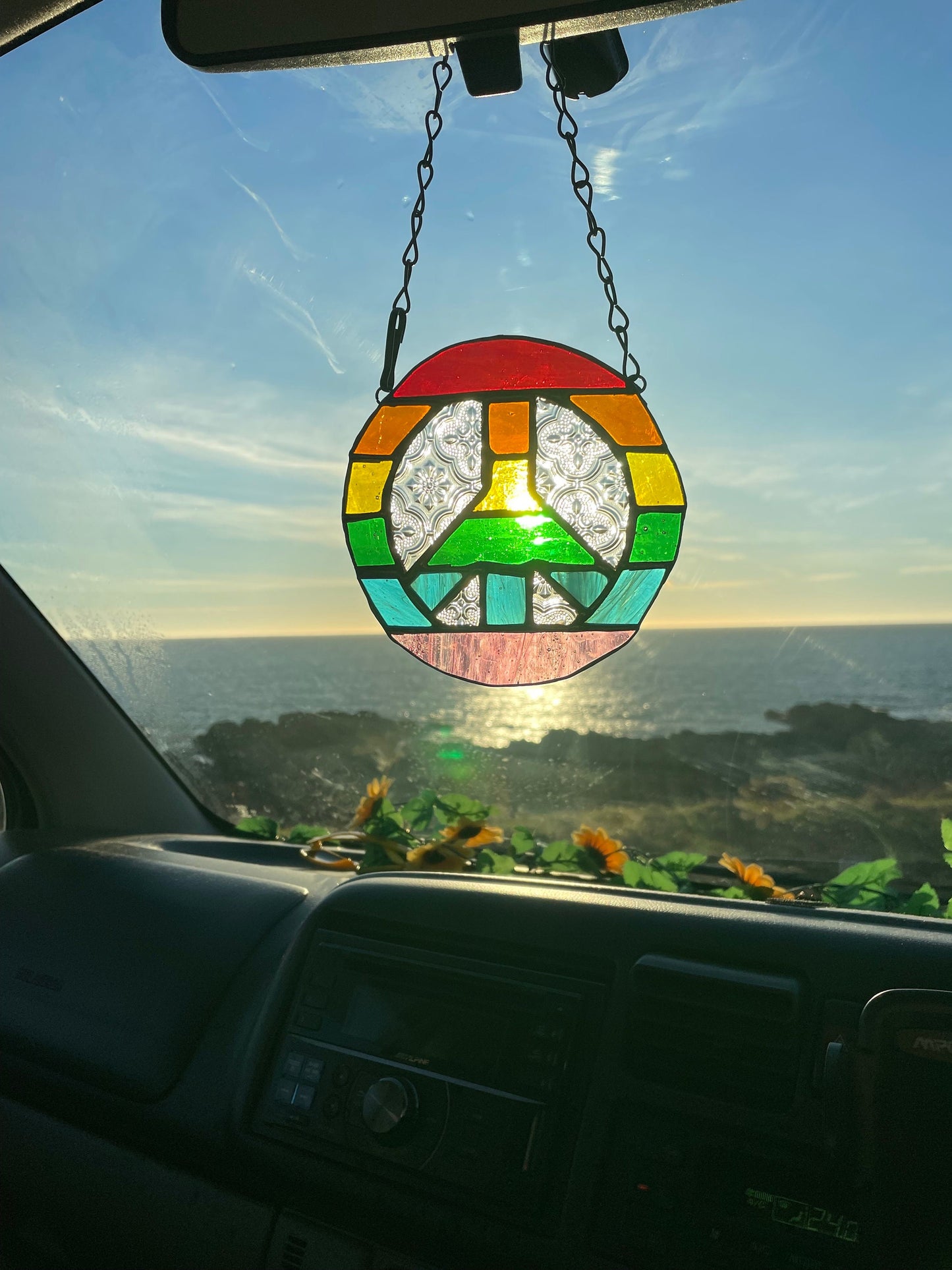 CND Rainbow Peace Sign Stained Glass Sun Catcher