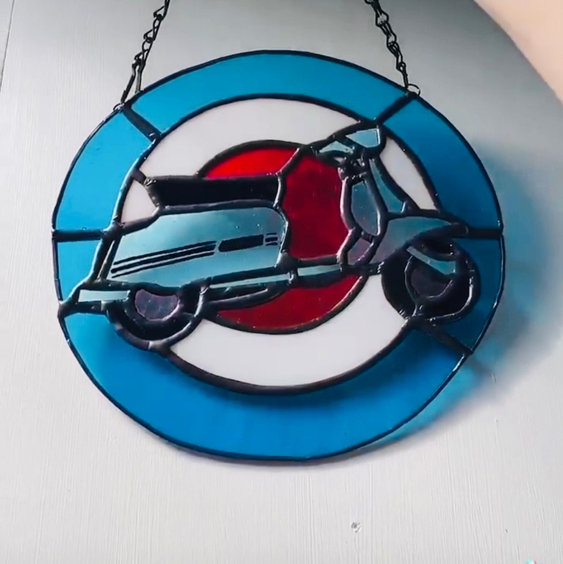 Stained Glass Mod Scooter Target Suncatcher / Wall hanging