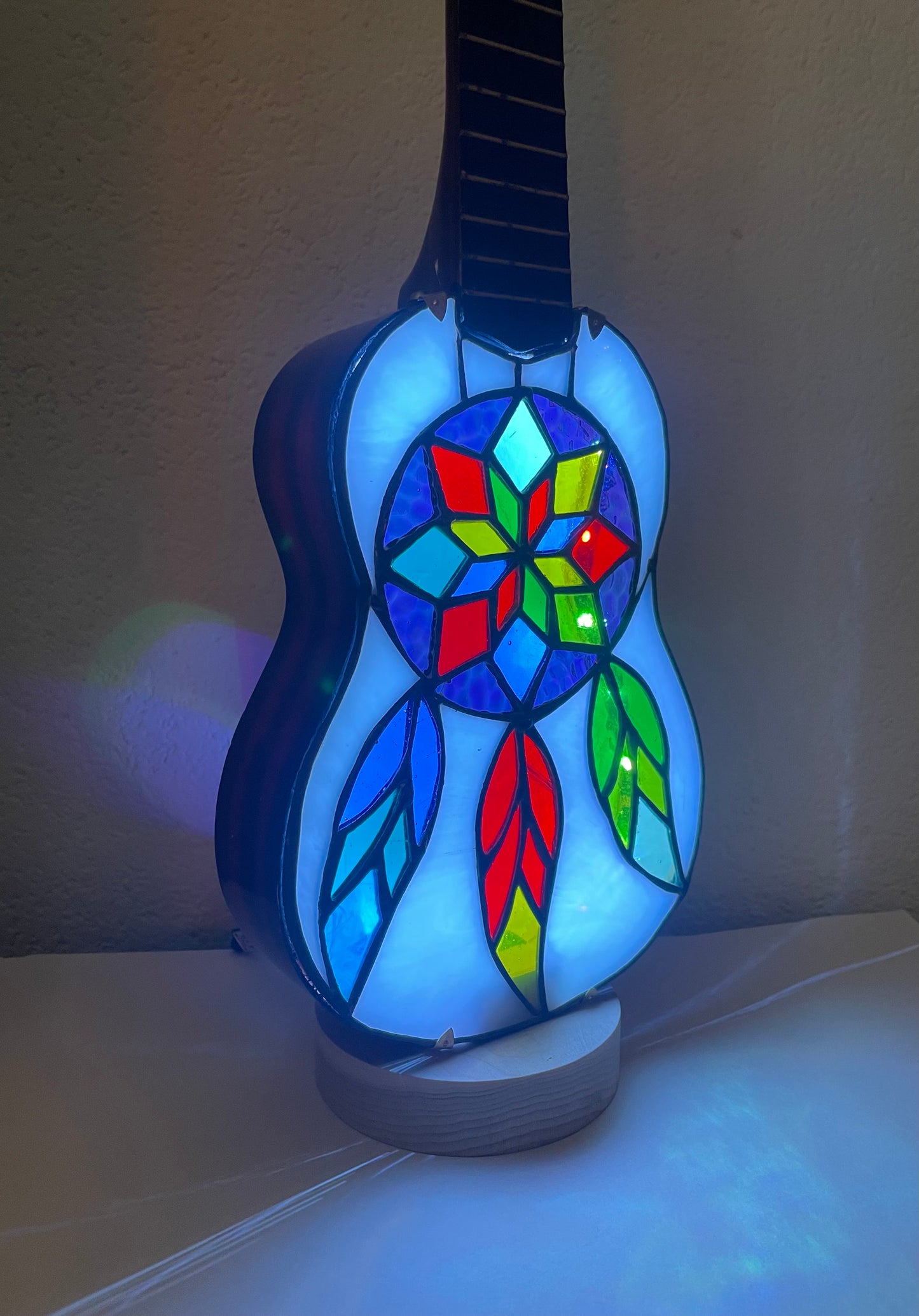 Dreamcatcher Ukulele Stained Glass Lamp