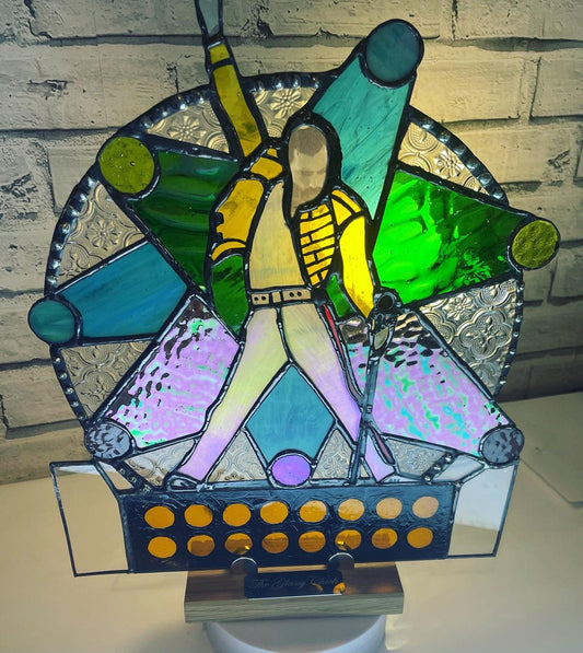 Freddy Mercury Stained Glass Suncatcher with LED Strip light and stand