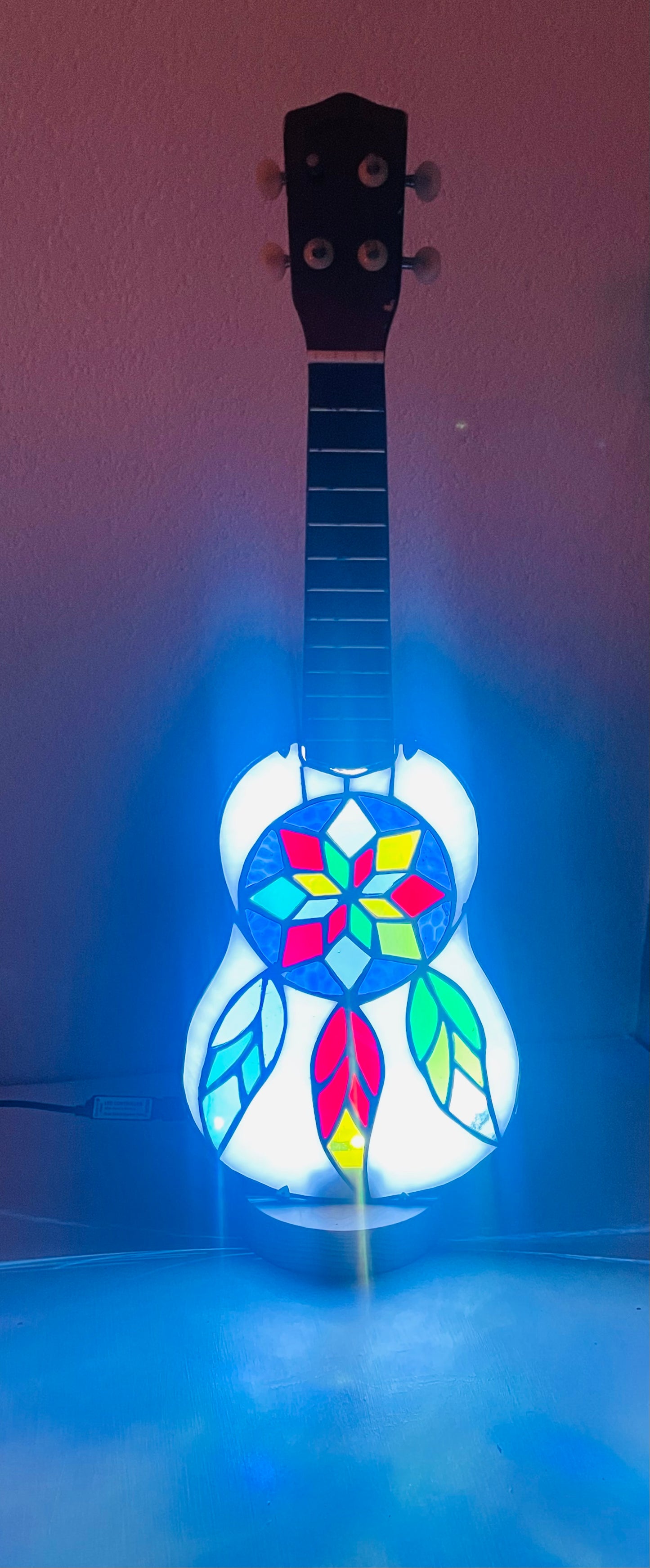 Dreamcatcher Ukulele Stained Glass Lamp