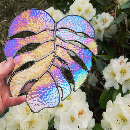 Iridescent Monstera / Cheese Plant Leaf Pink & Blue