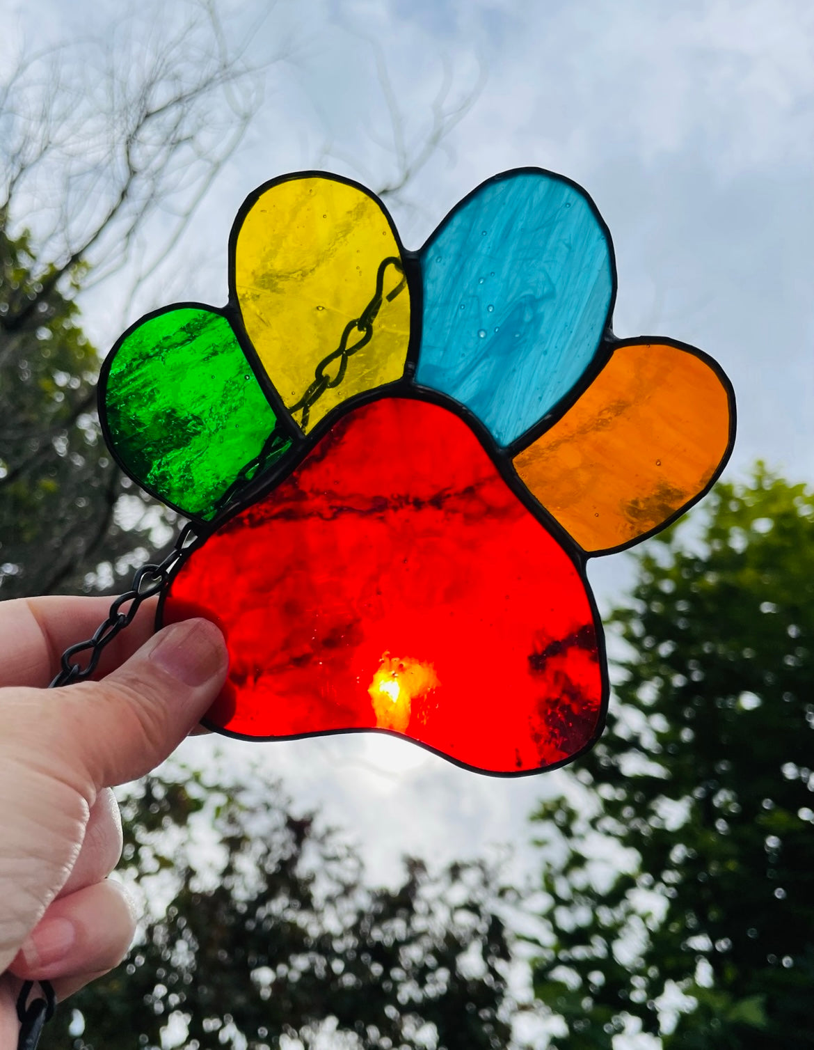 Memorial Dog Paw Print Stained Glass Gift