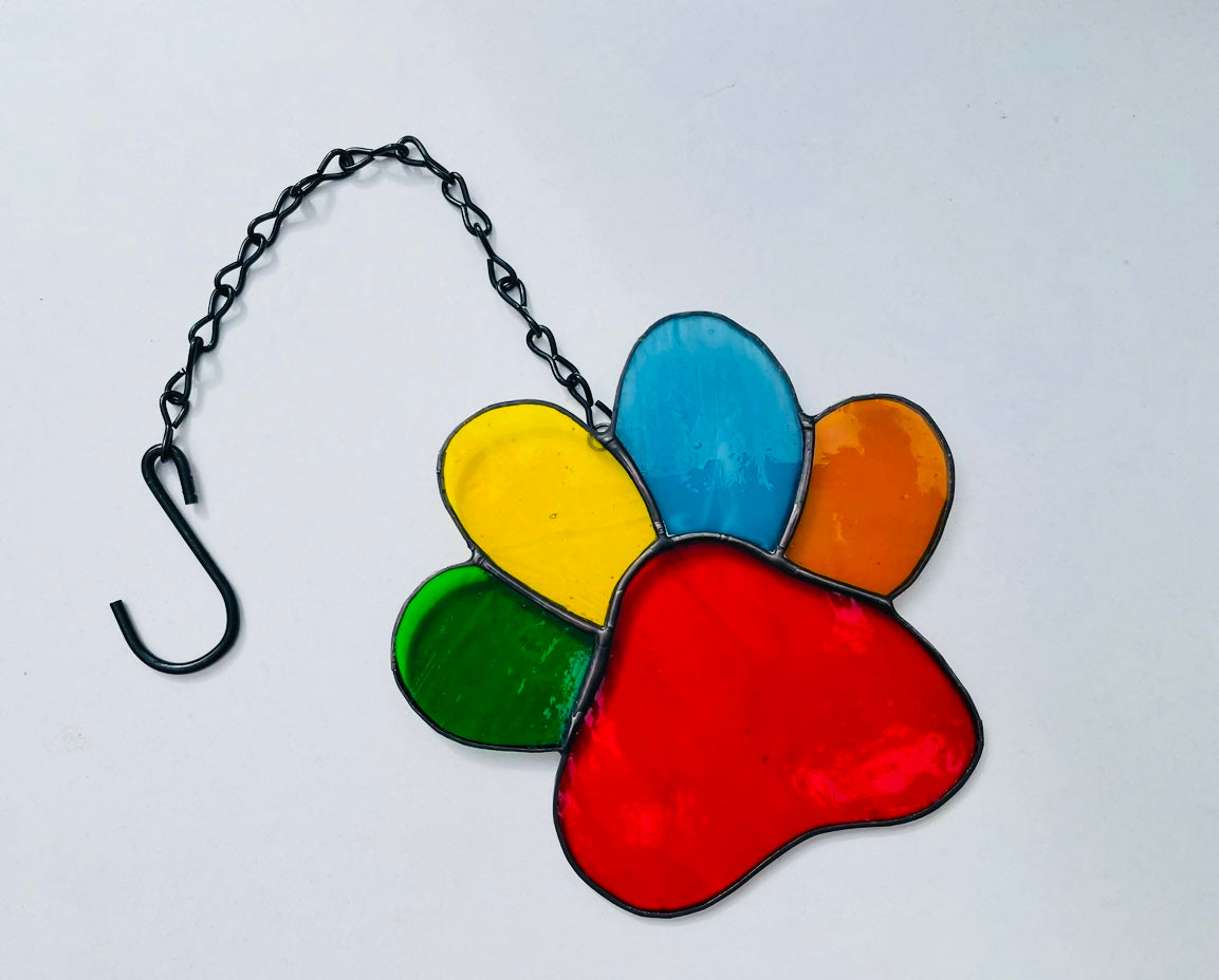 Memorial Dog Paw Print Stained Glass Gift