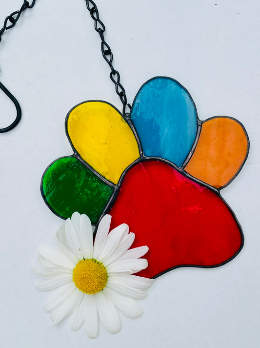 Memorial Dog Paw Print Stained Glass Gift