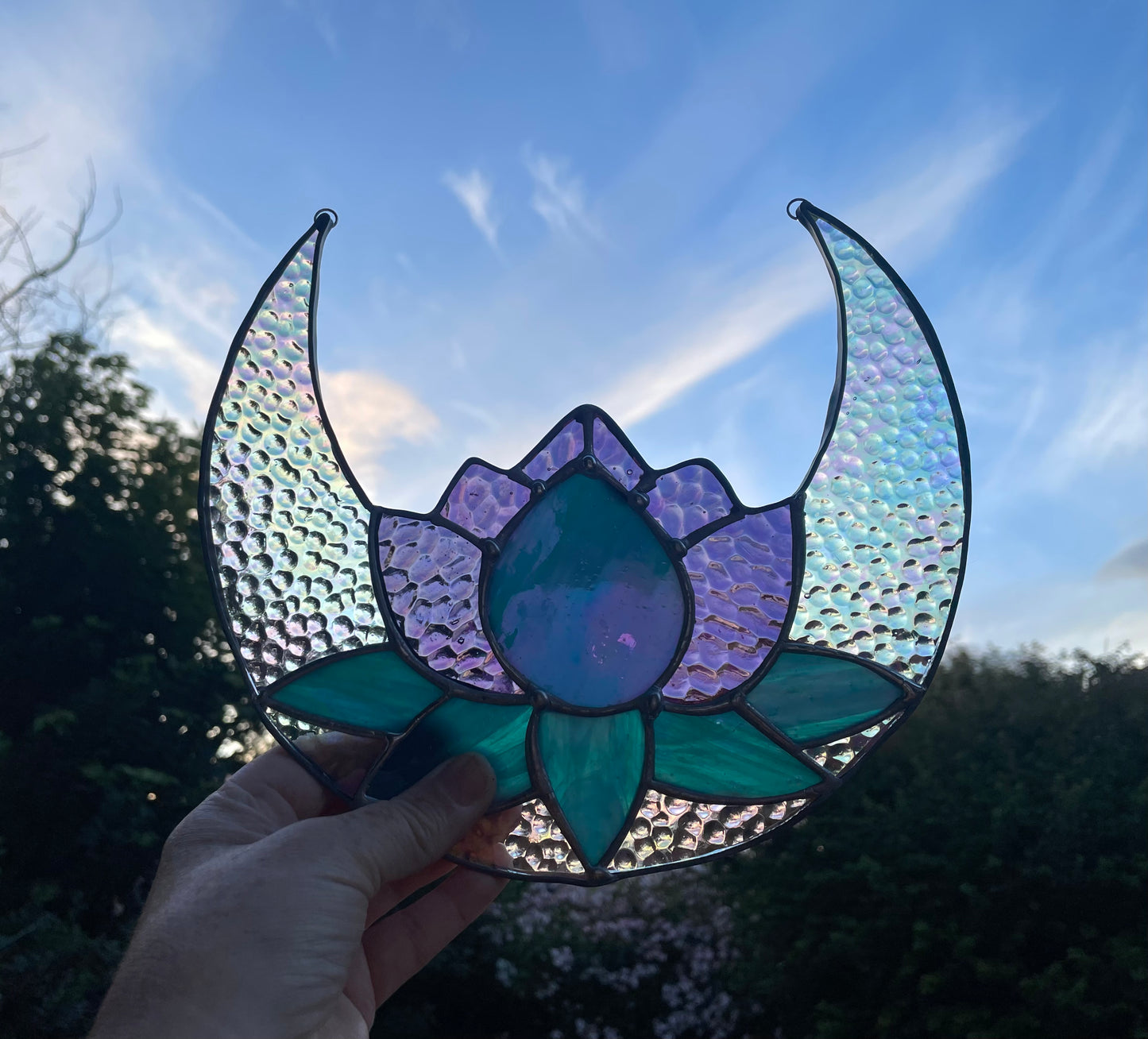 Lotus Flower & Moon Stained Glass Suncatcher