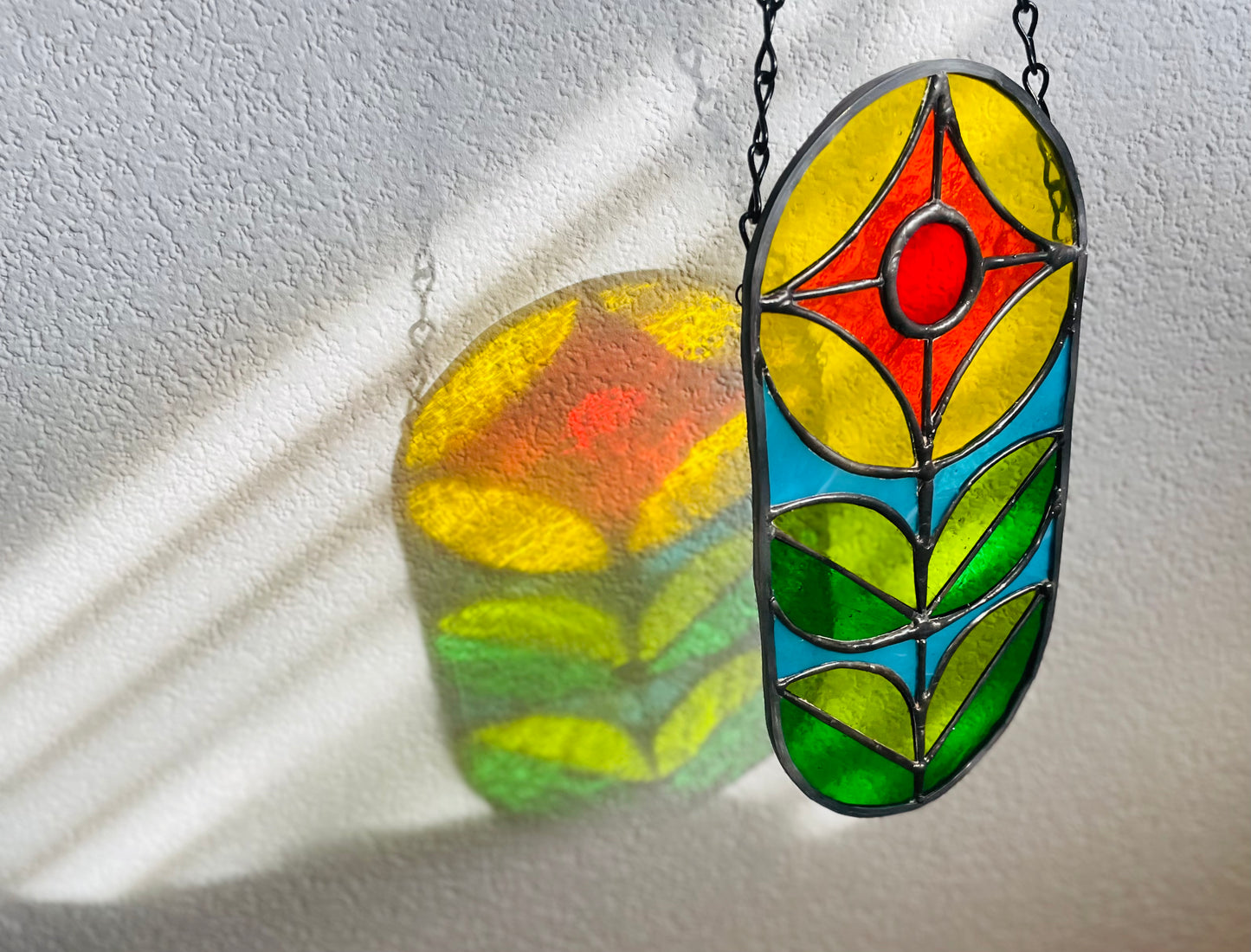 Retro 70's Flower Tropical Pill Design Stained Glass Suncatcher