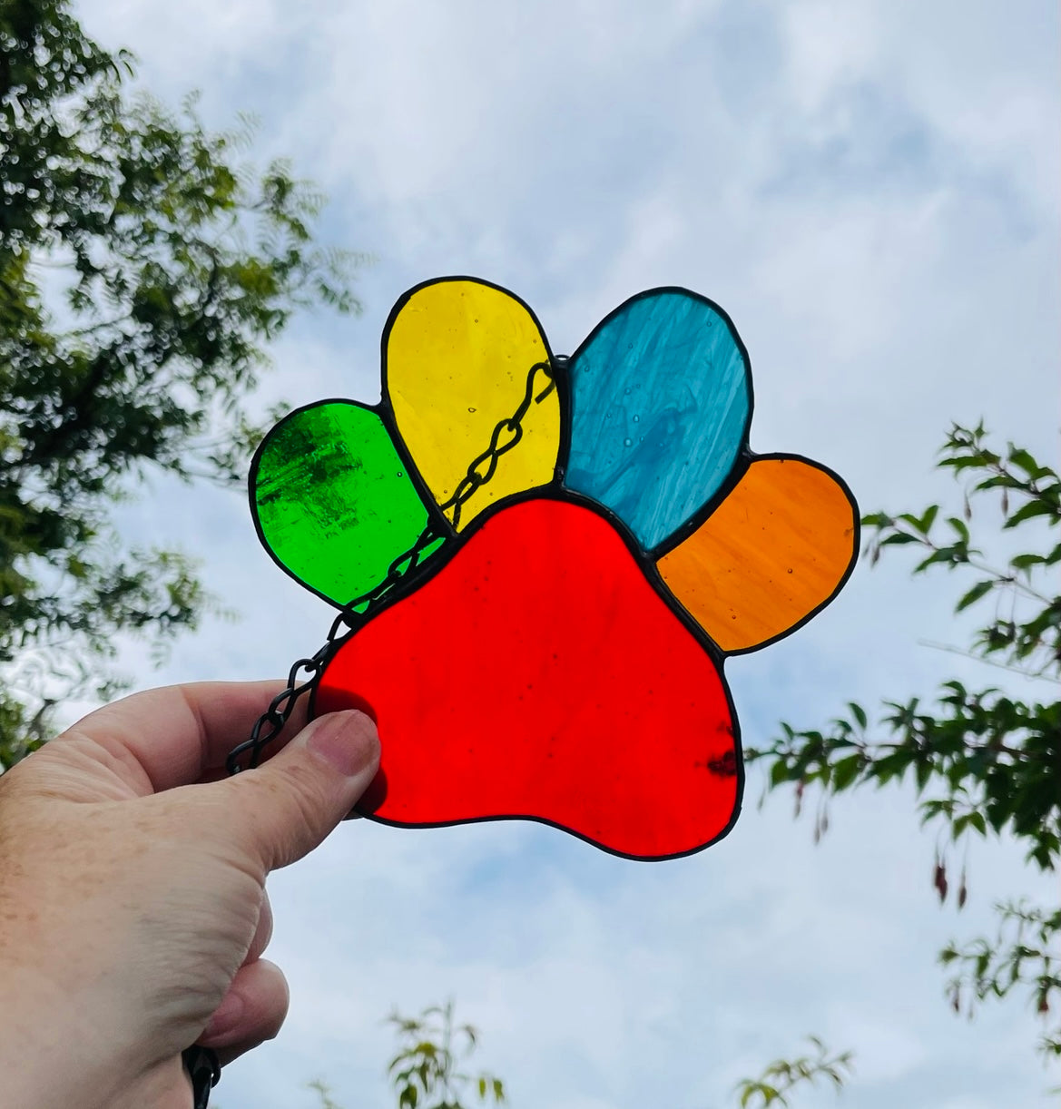 Memorial Dog Paw Print Stained Glass Gift