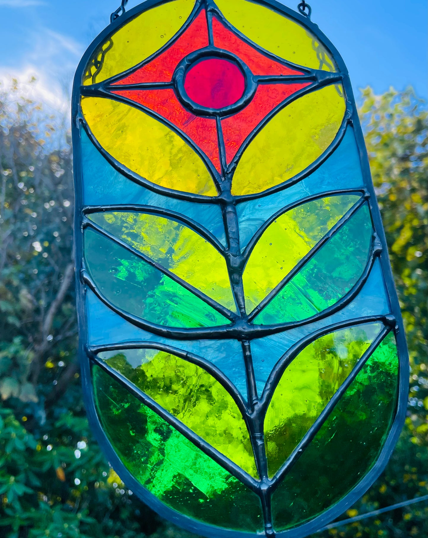 Retro 70's Flower Tropical Pill Design Stained Glass Suncatcher