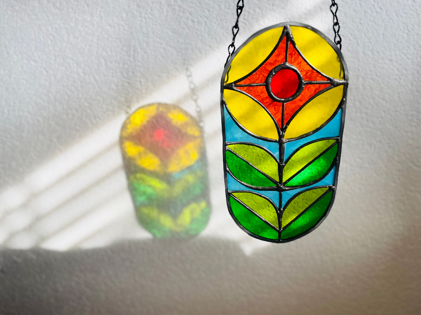 Retro 70's Flower Tropical Pill Design Stained Glass Suncatcher