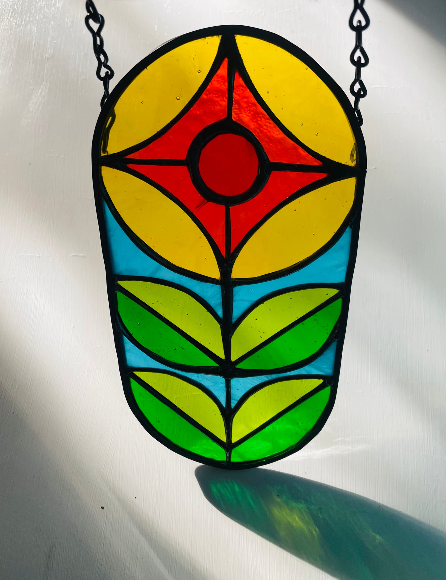 Retro 70's Flower Tropical Pill Design Stained Glass Suncatcher