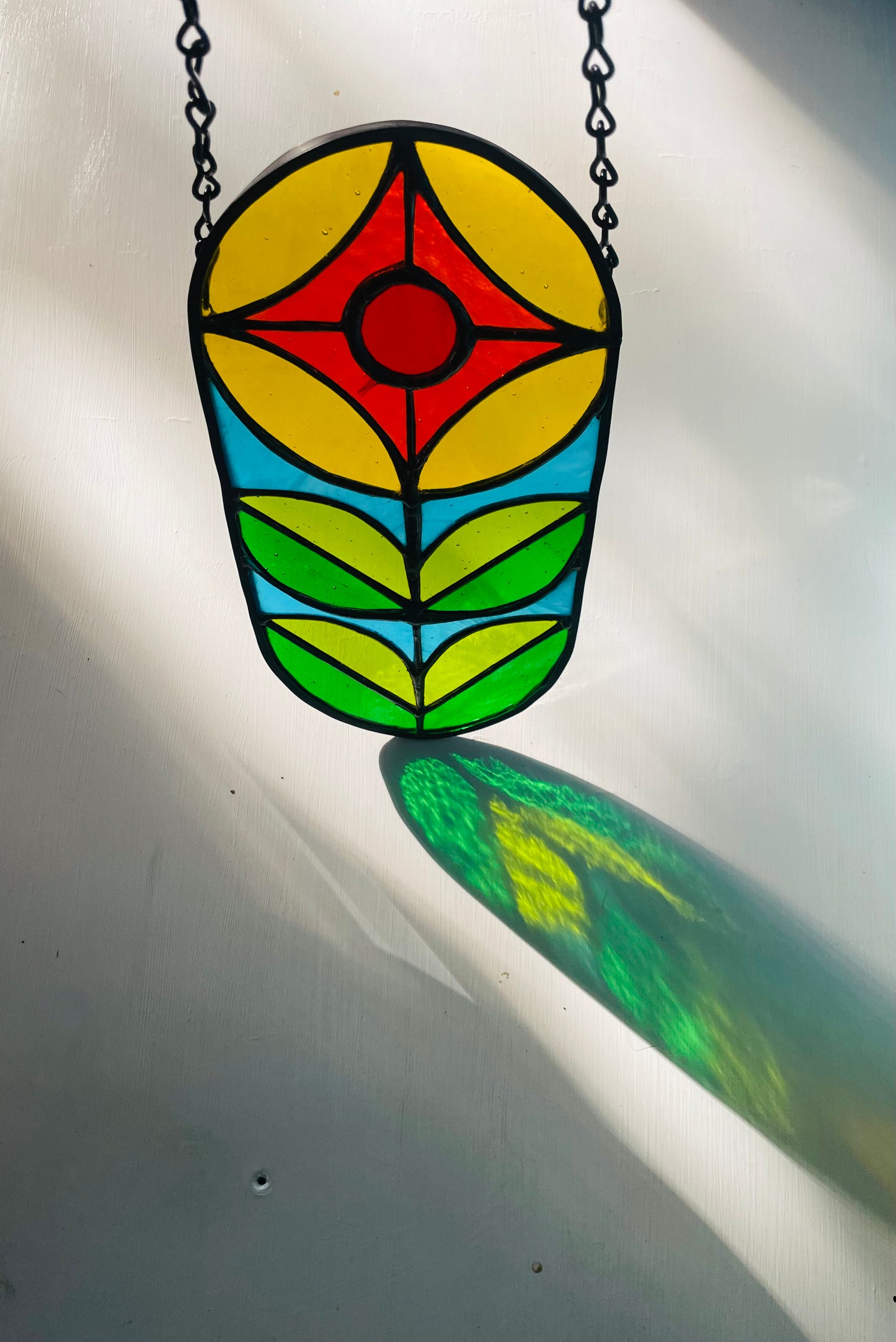 Retro 70's Flower Tropical Pill Design Stained Glass Suncatcher