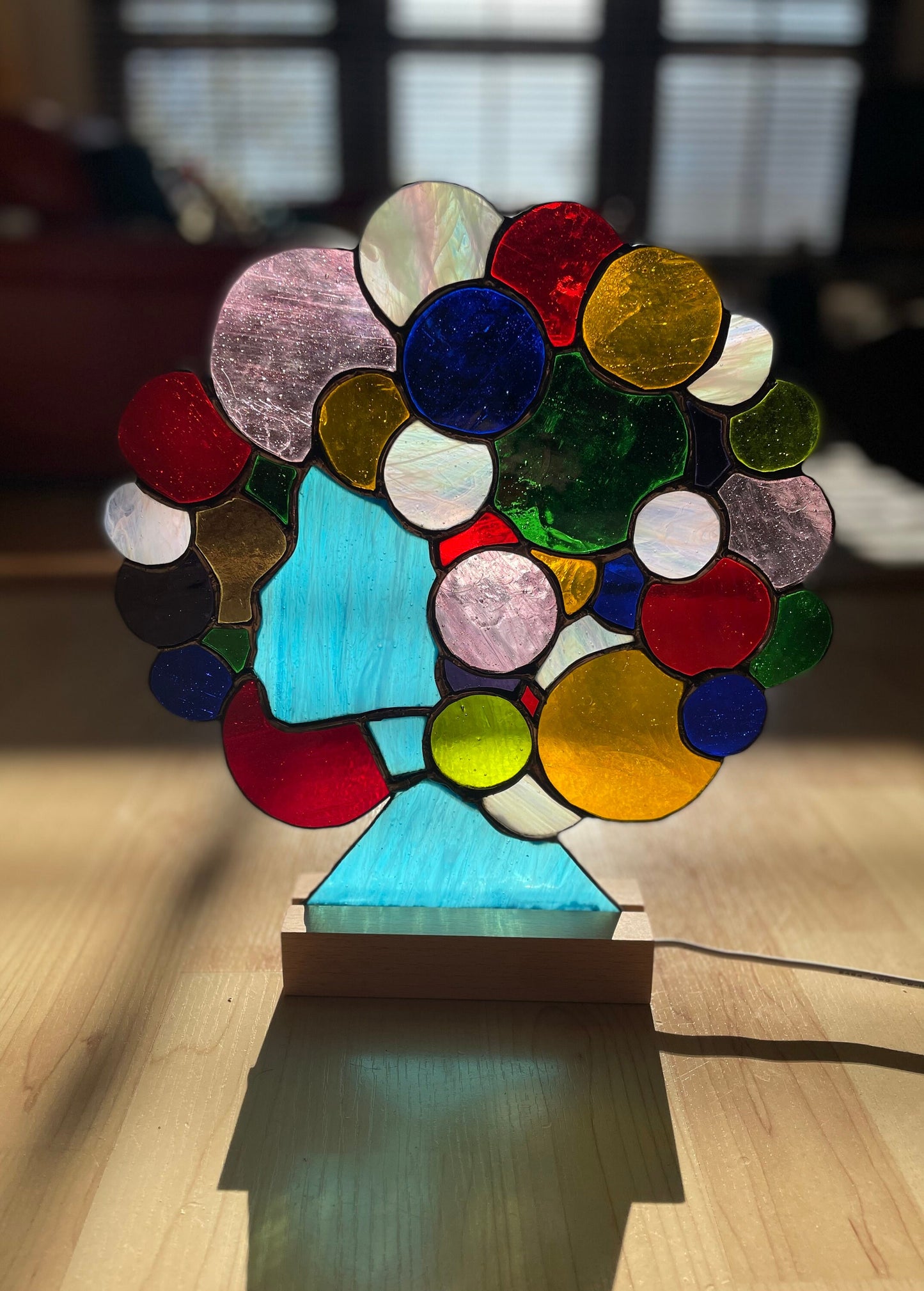 Age of Aquarius Stained Glass suncatcher with stand and LED Strip Light