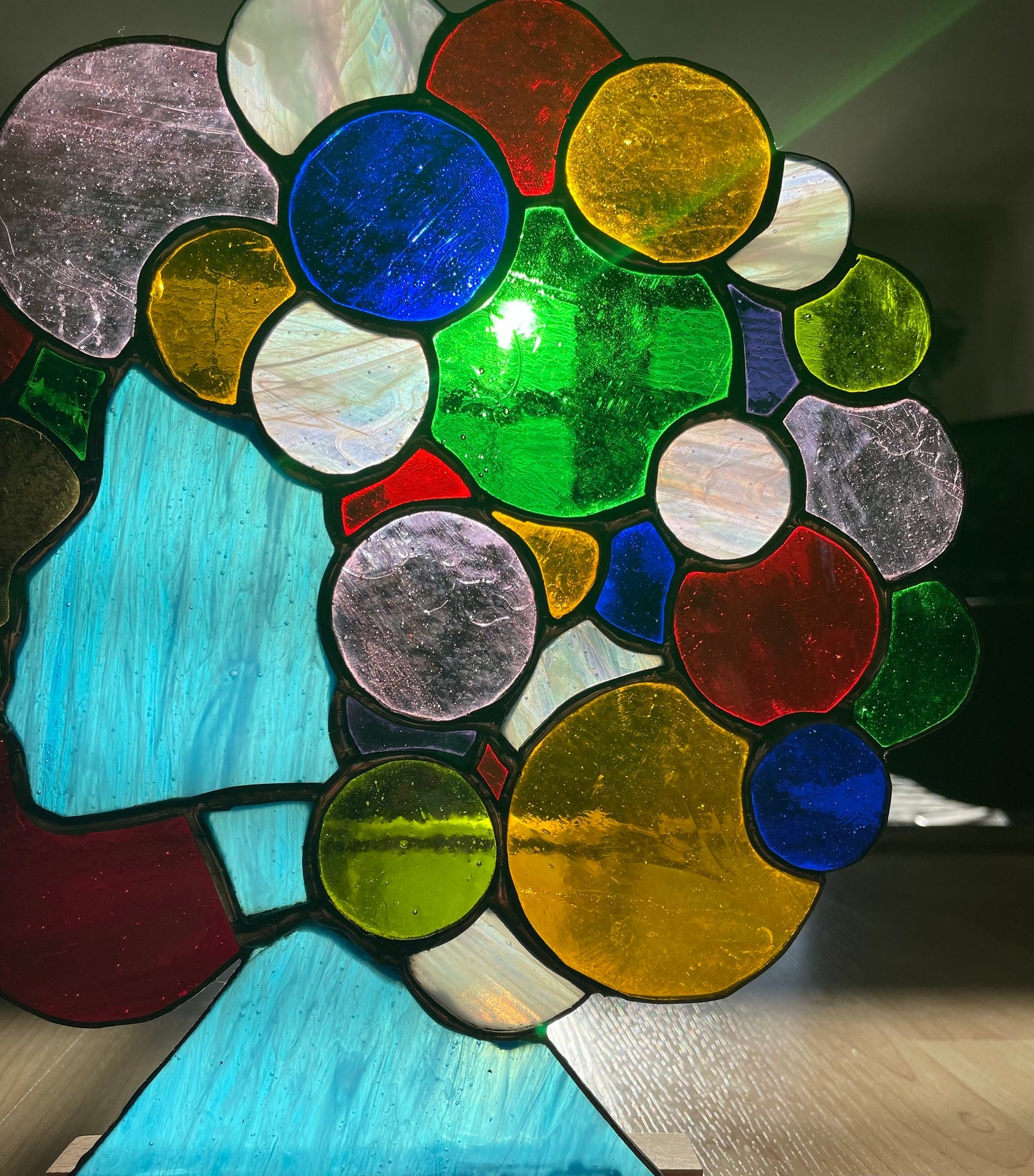 Age of Aquarius Stained Glass suncatcher with stand and LED Strip Light