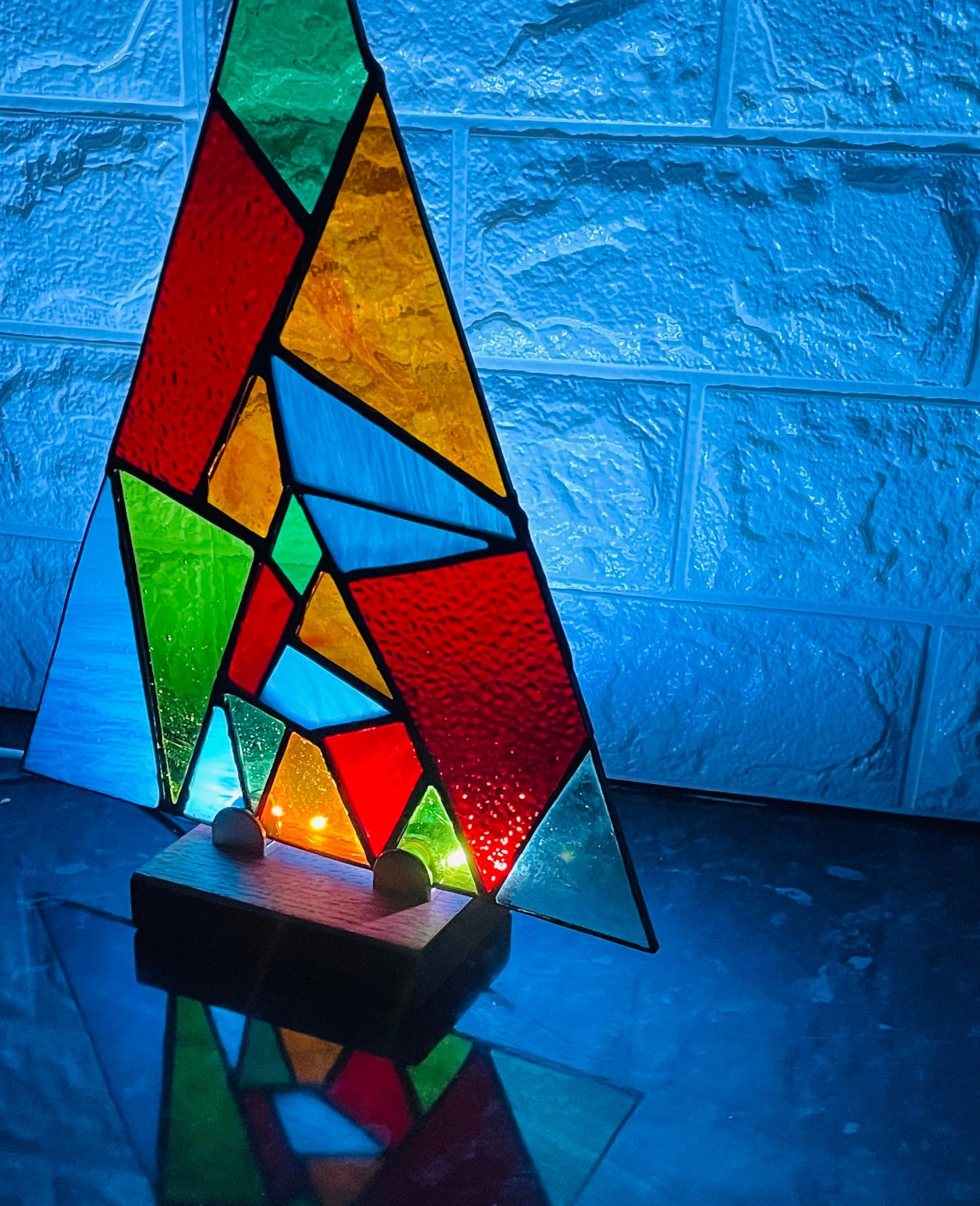 Funky Abstract Stained Glass Christmas tree with LED light