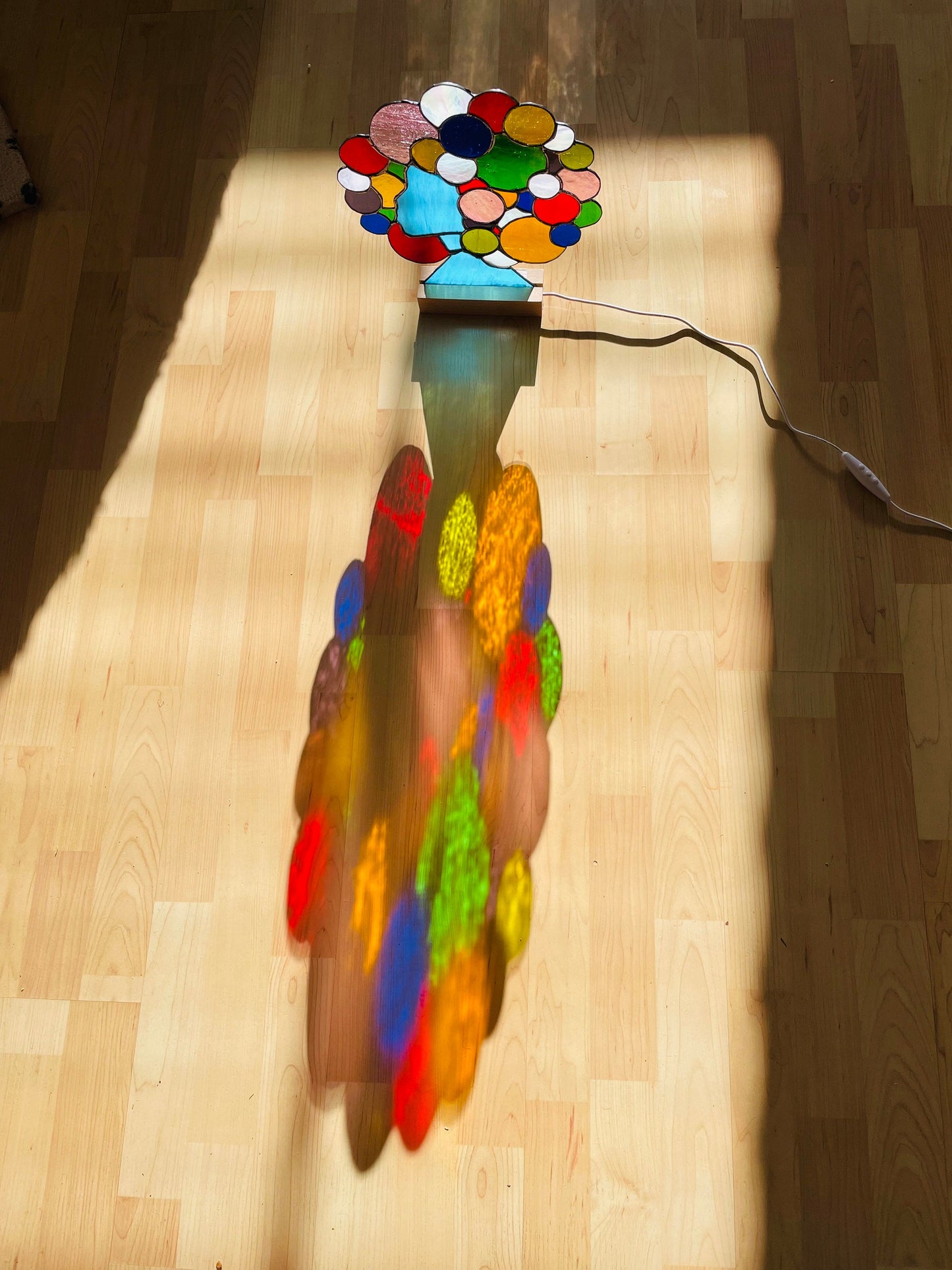 Age of Aquarius Stained Glass suncatcher with stand and LED Strip Light