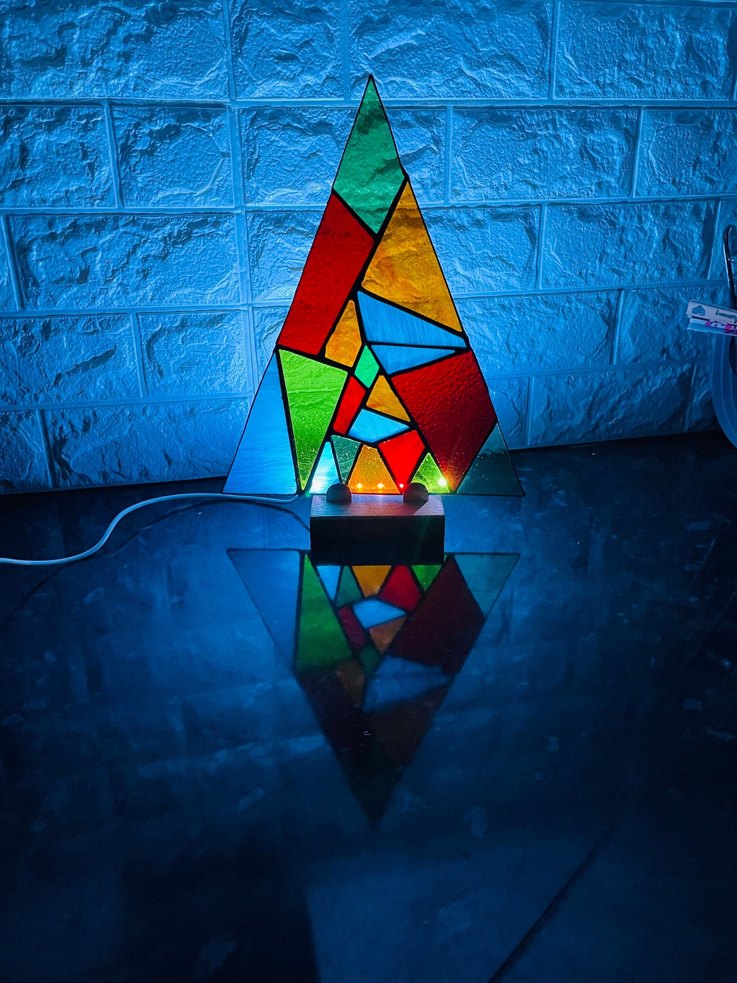 Funky Abstract Stained Glass Christmas tree with LED light