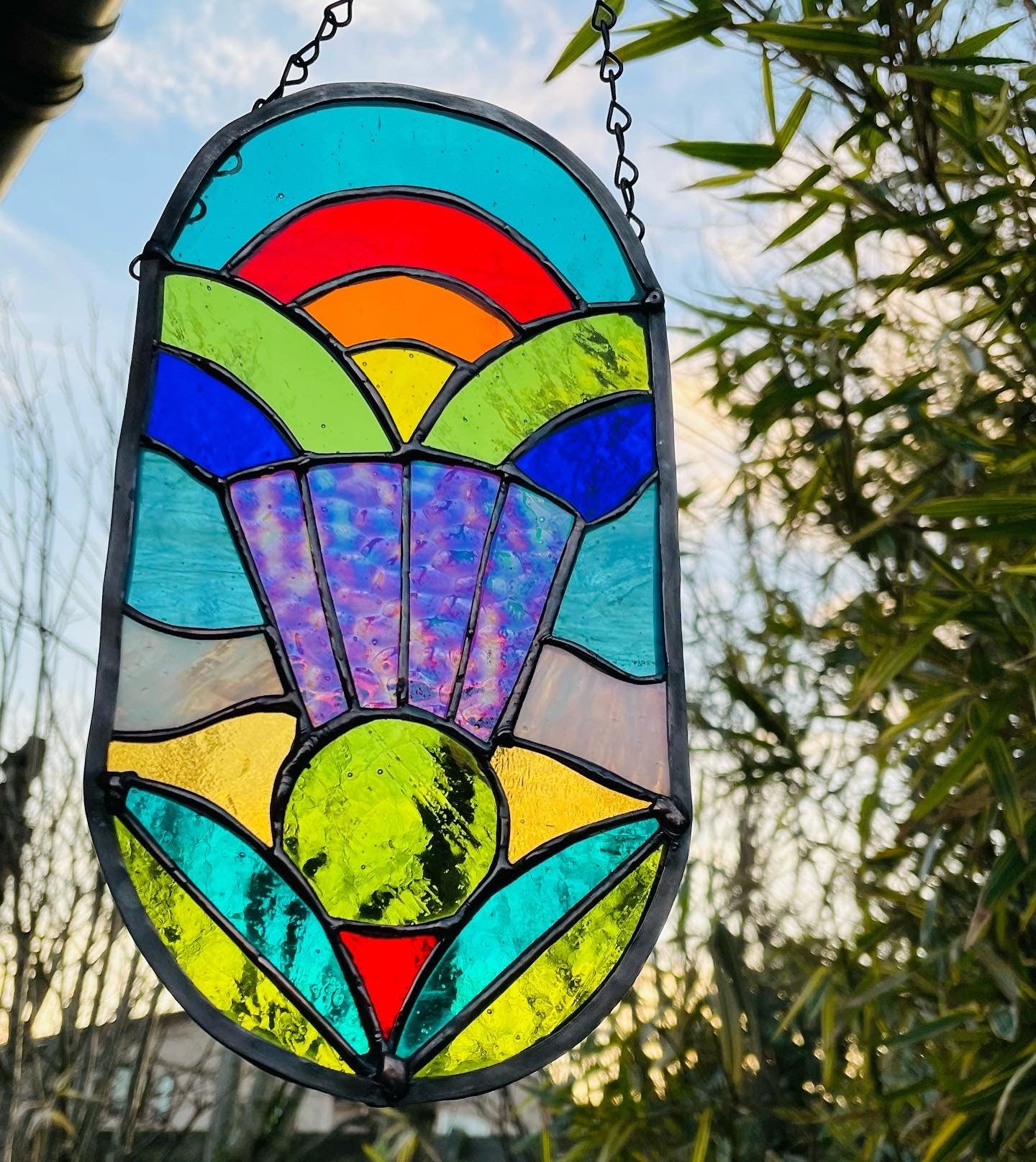 Pill of Scotland Abstract rainbow Scottish hills scenery Stained Glass Suncatcher Window Hanging