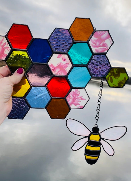 Save the Bees Stained Glass Suncatcher Window Hanging