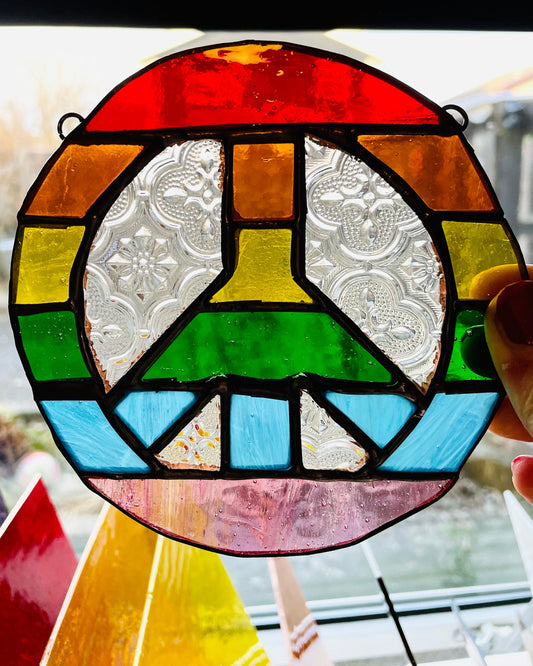 CND Rainbow Peace Sign Stained Glass Sun Catcher