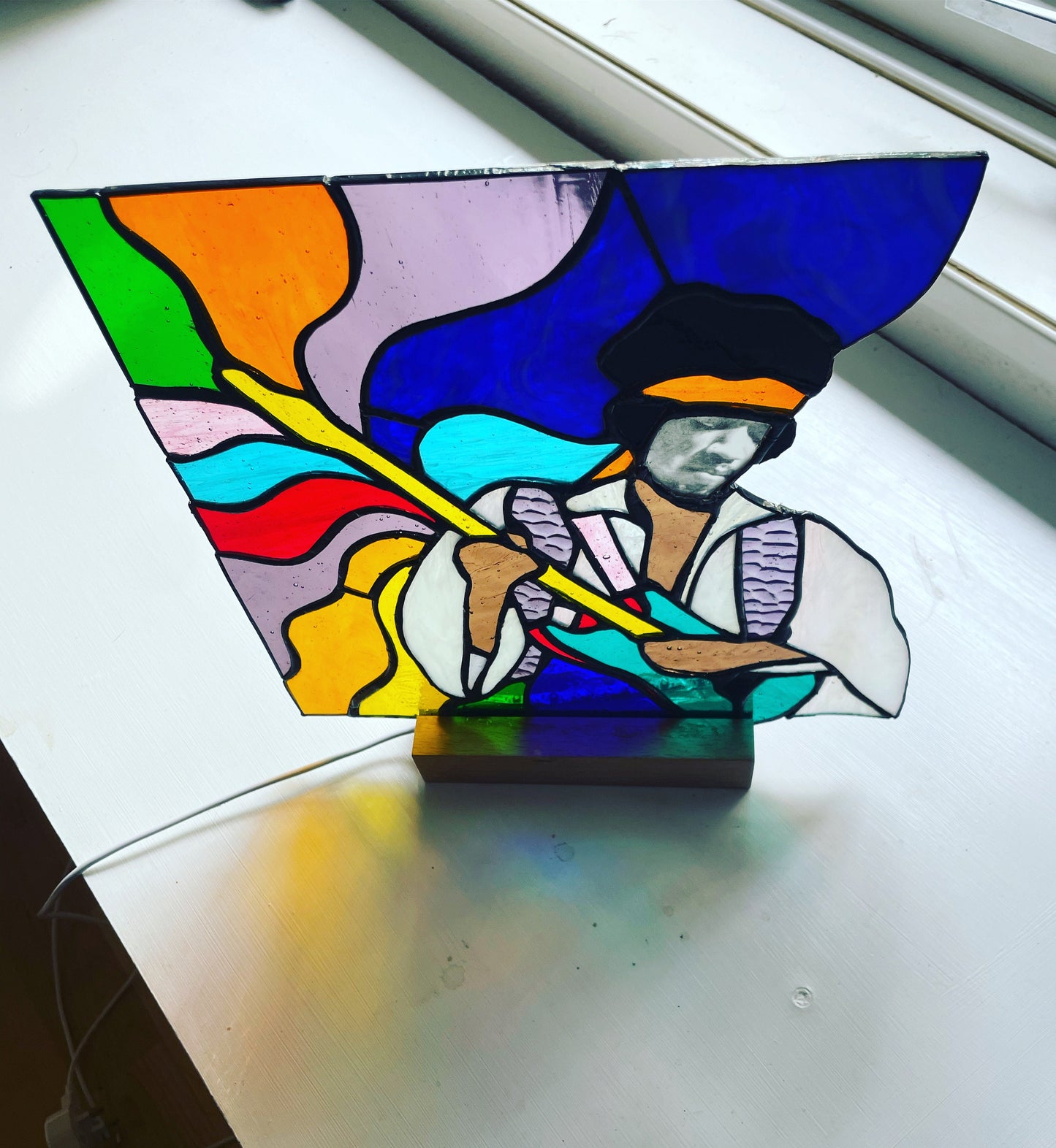 Stained glass Jimi Hendrix Psychadelic Suncatcher Art Unique Gift