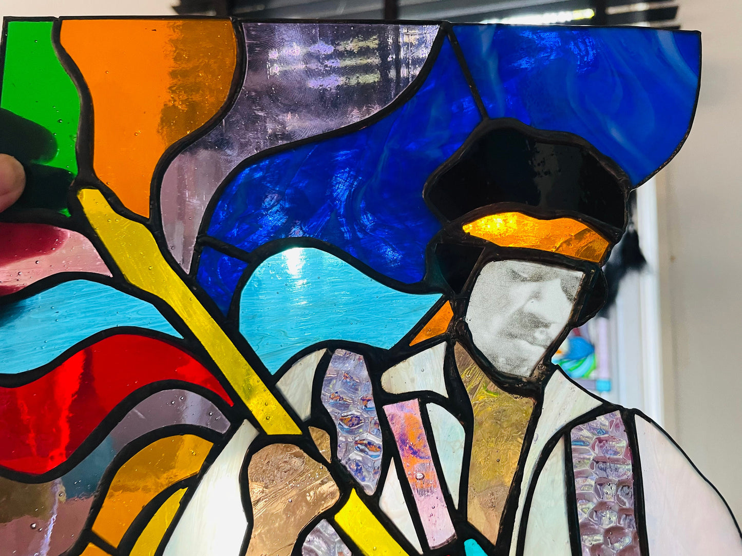 Stained glass Jimi Hendrix Psychadelic Suncatcher Art Unique Gift