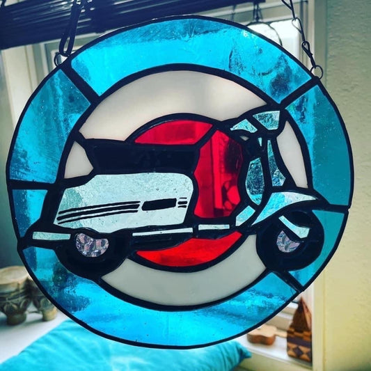 Stained Glass Mod Scooter Target Suncatcher / Wall hanging