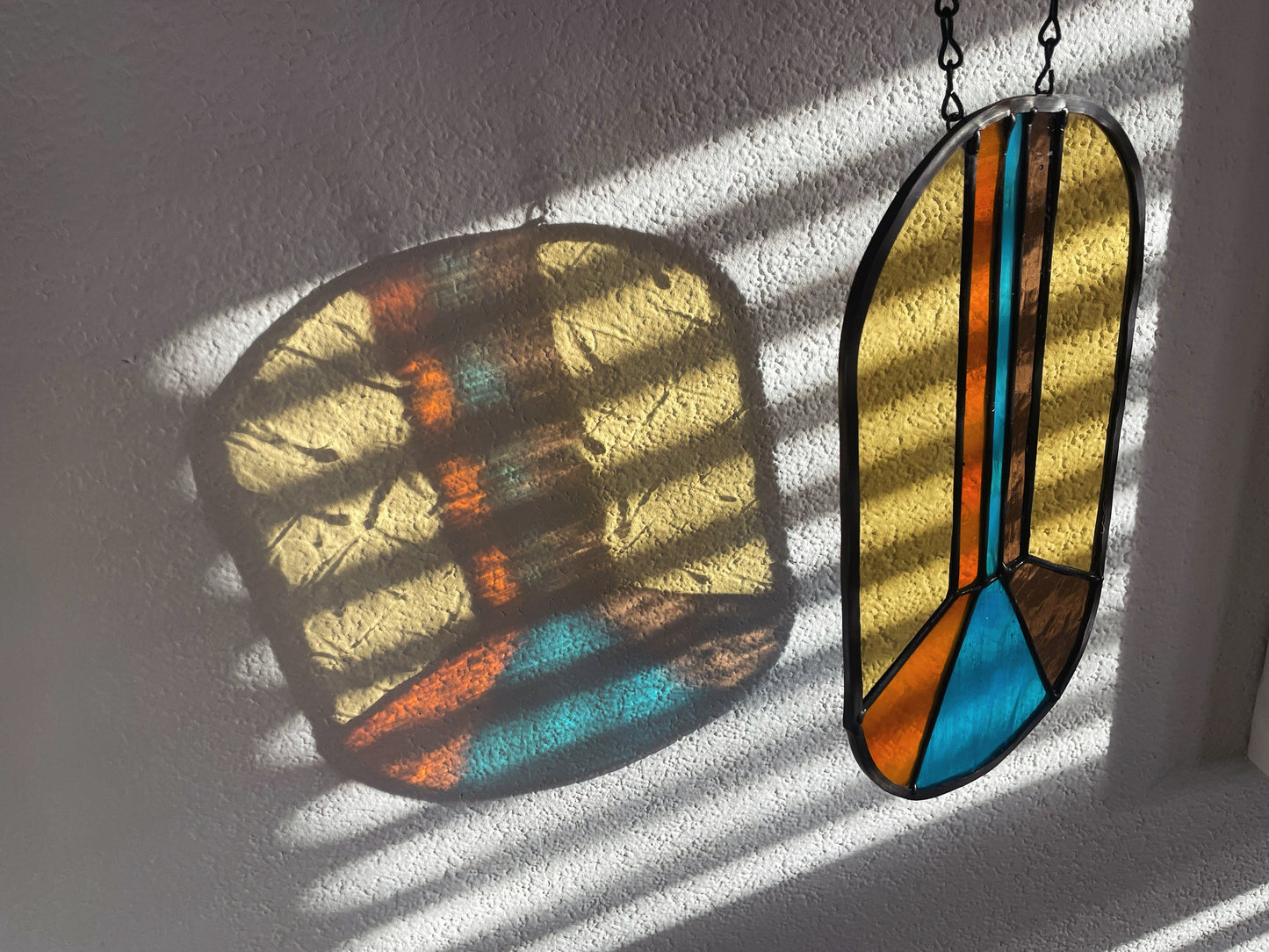 Retro 70's Line Design Stained Glass Suncatcher Vintage Art Deco