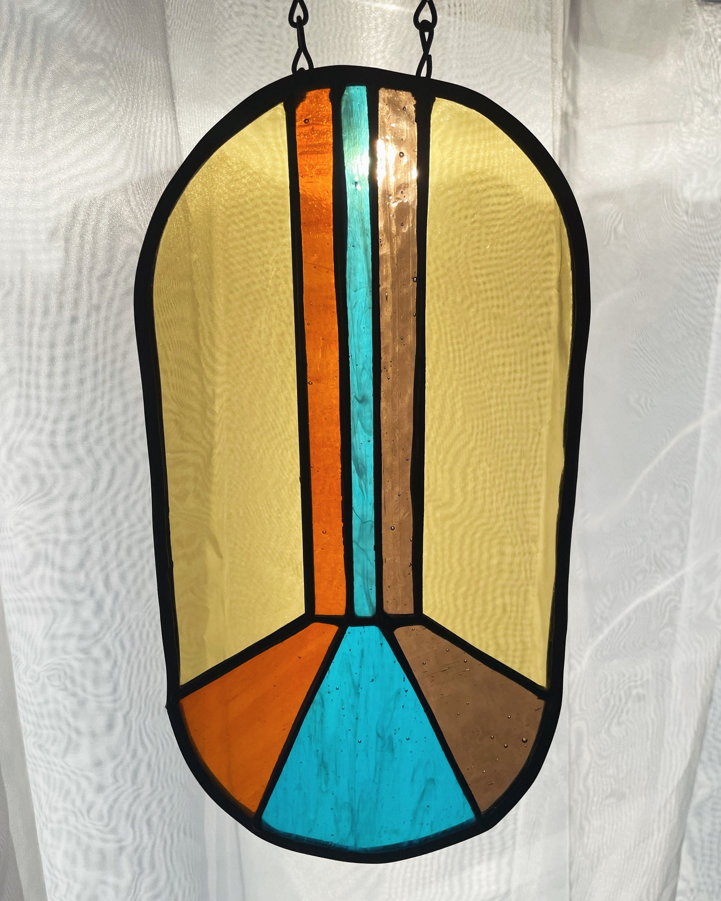 Retro 70's Line Design Stained Glass Suncatcher Vintage Art Deco