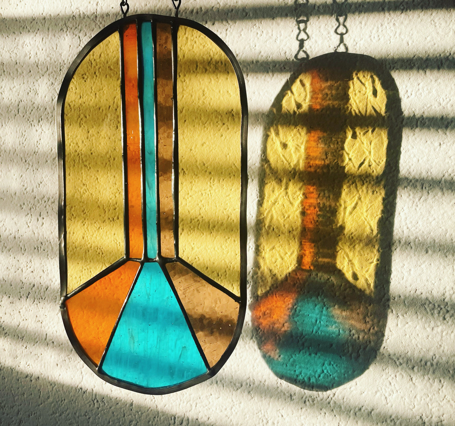 Retro 70's Line Design Stained Glass Suncatcher Vintage Art Deco