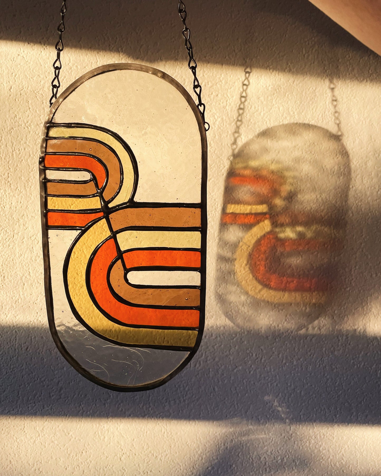 Retro 70's Curve Design Stained Glass Vintage Art Deco Suncatcher Window hanging