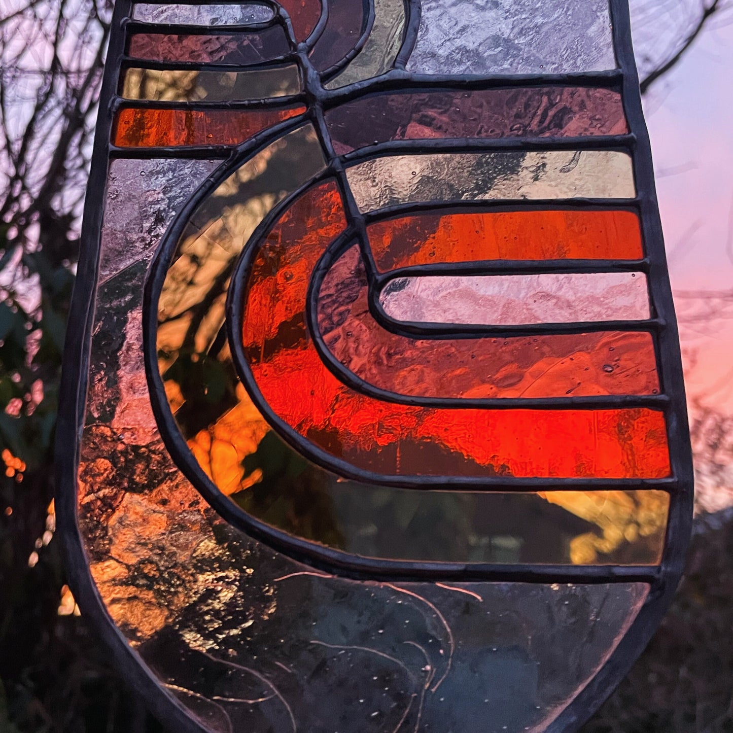 Retro 70's Curve Design Stained Glass Vintage Art Deco Suncatcher Window hanging