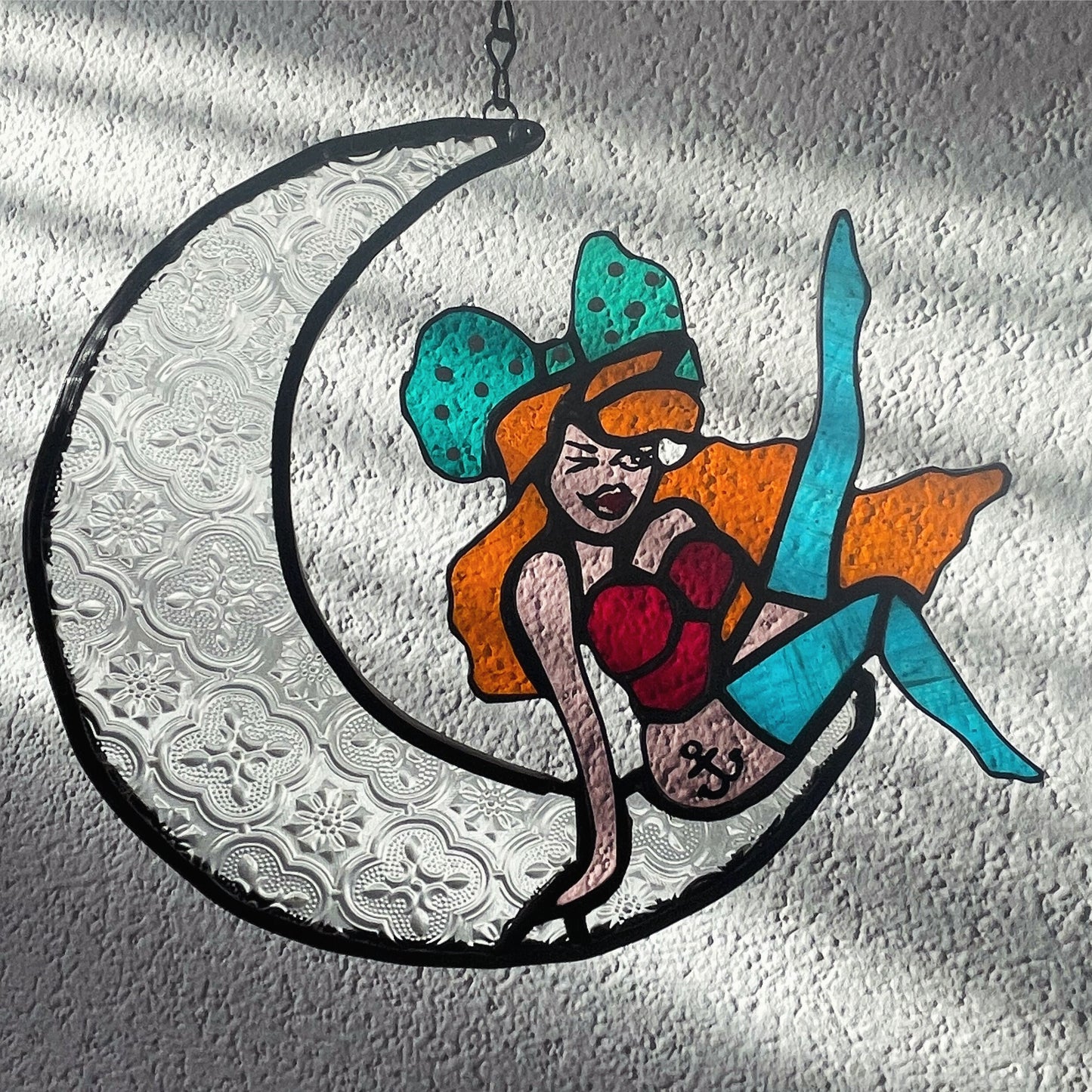 Stay Wild Moon Child Pin up Girl Stained Glass Suncatcher