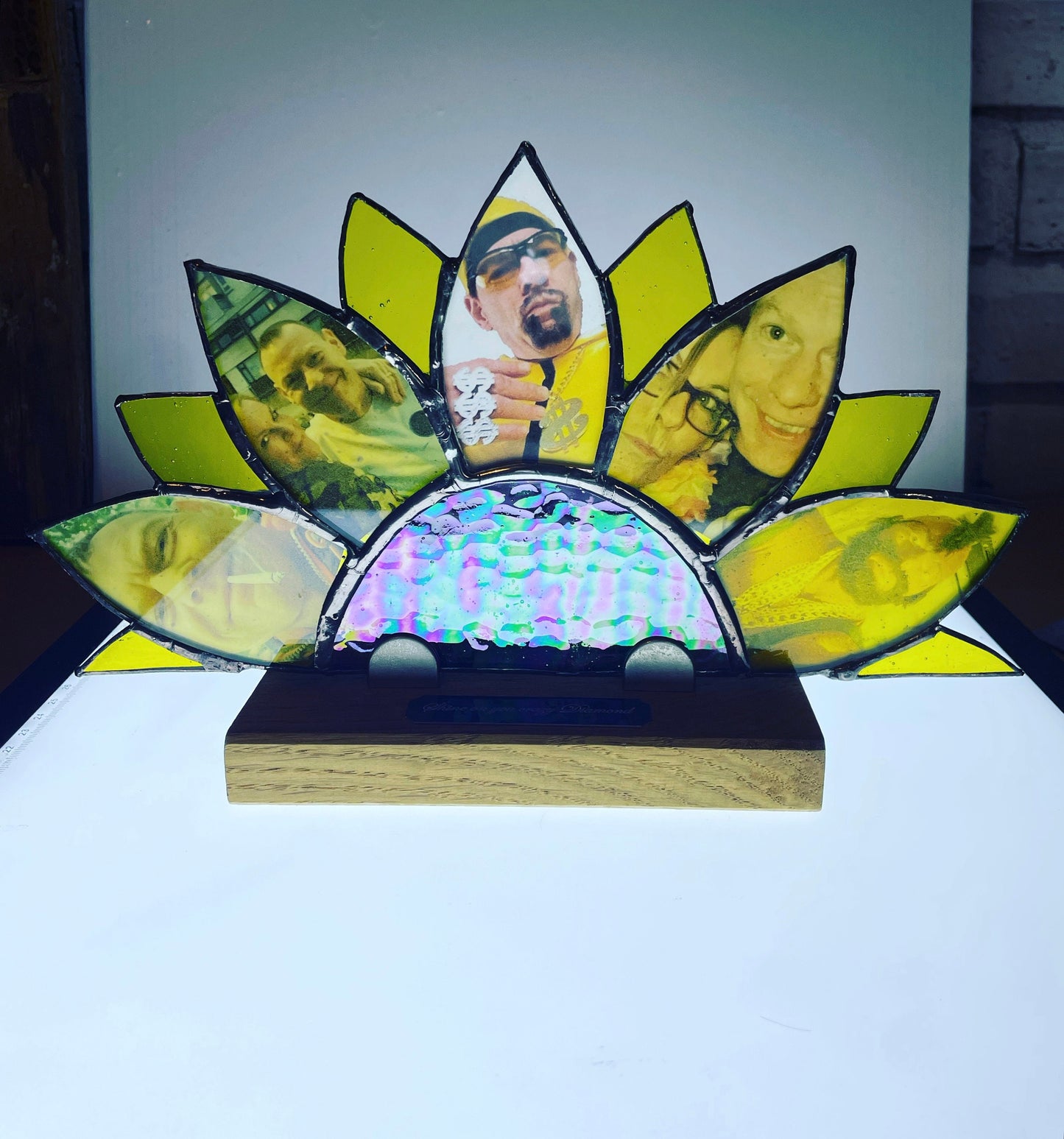 Memorial Gift with plaque and stand Stained Glass Photo frame Sunflower Suncatcher