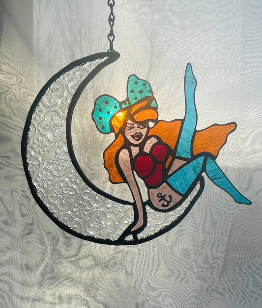 Stay Wild Moon Child Pin up Girl Stained Glass Suncatcher